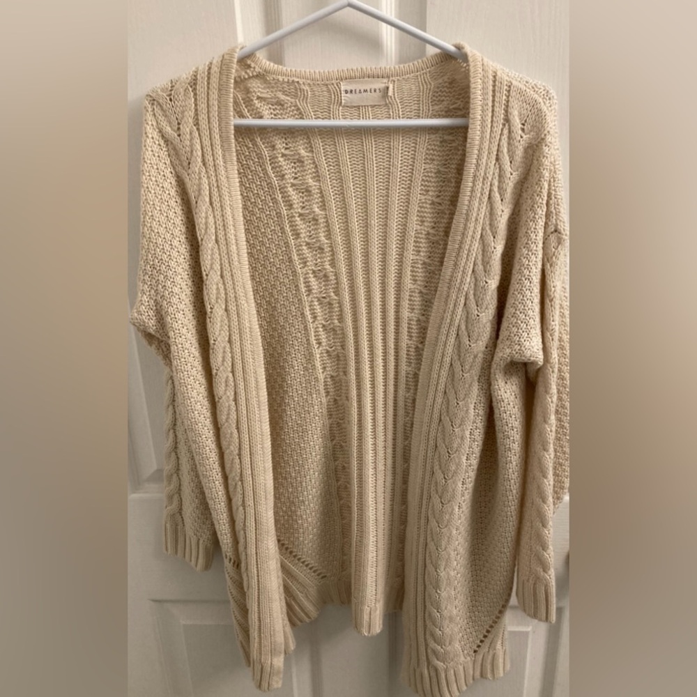 COZY Dreamers cable knit cardigan sweater, cream